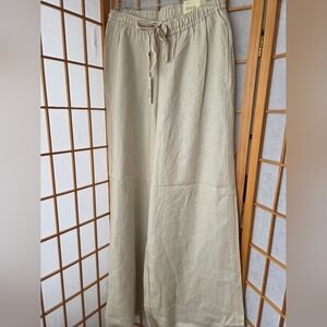NWT MAX STUDIO BEIGE LINEN BLEND WIDE LEG MID RISE ELASTIC WAIST TROUSERS SIZE M